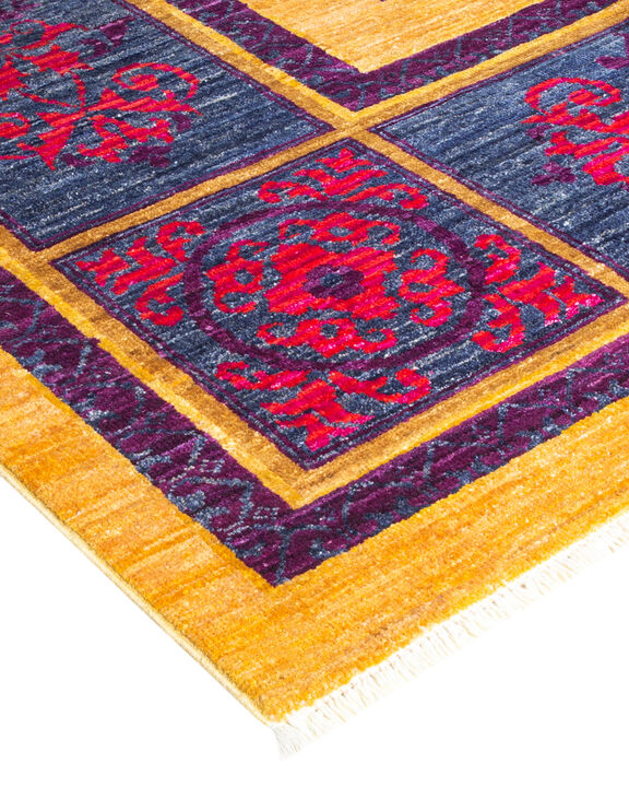 Eclectic, One-of-a-Kind Hand-Knotted Area Rug  - Yellow, 8' 10" x 11' 10"