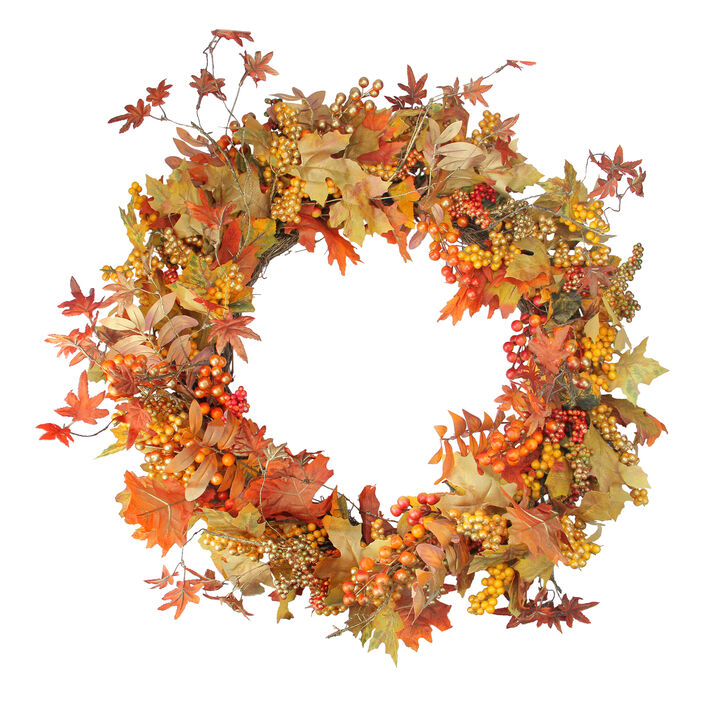 Fall Foliage with Gold Berries Artificial Autumn Twig Wreath - 32-Inch  Unlit