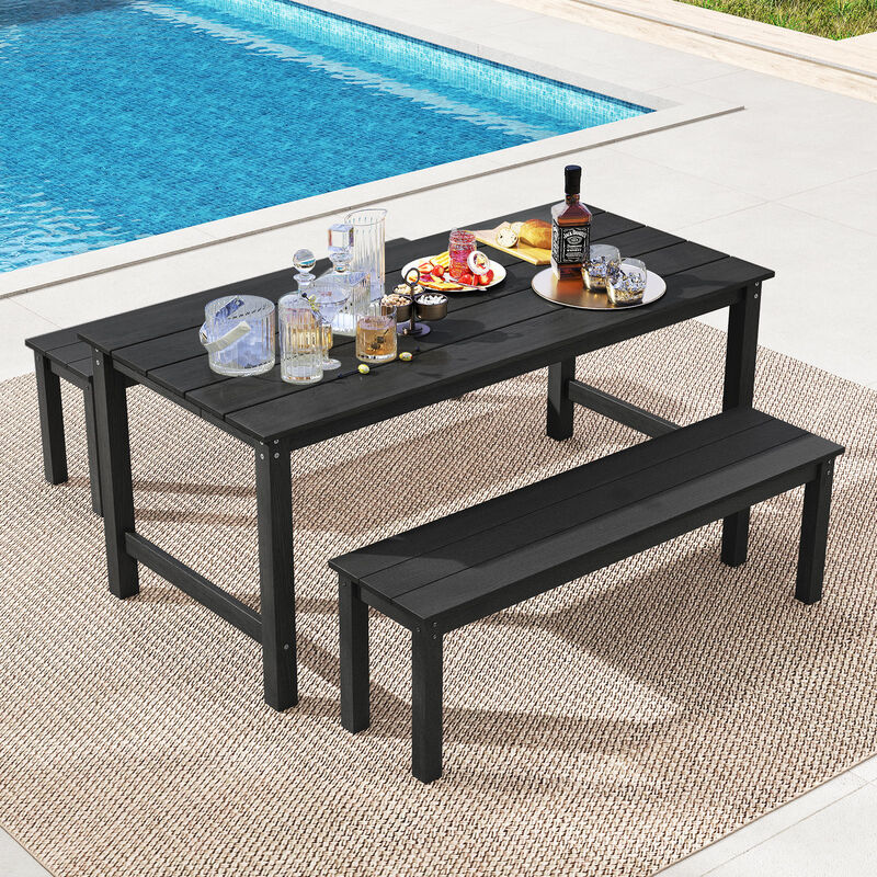 6 Person Outdoor Dining Table with Wood-Like HDPE Top and Umbrella Hole image number 6