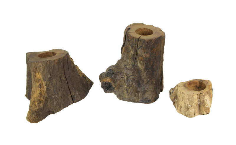 Set of 3 Natural Gamal Branch Wooden Single Tealight Candle Holders image number 0