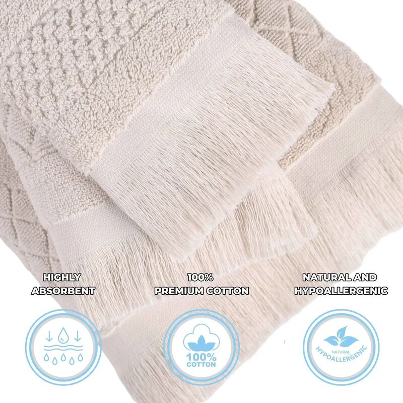 Absorbent Cotton Hand Towels Set of 6 with Geometric Jacquard Design image number 2