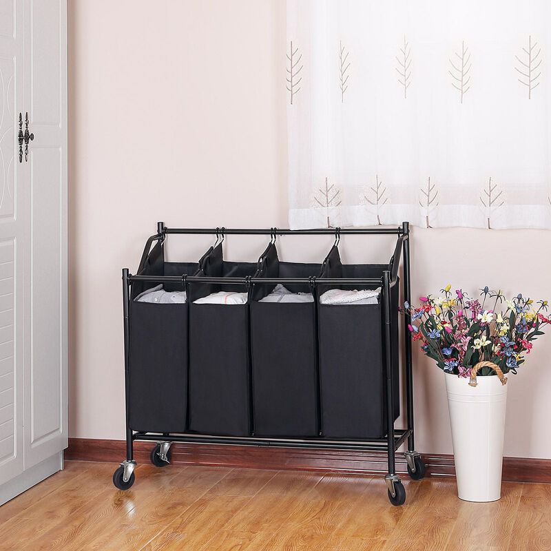 BreeBe Black Laundry Cart with 4 Sorter Bags image number 3