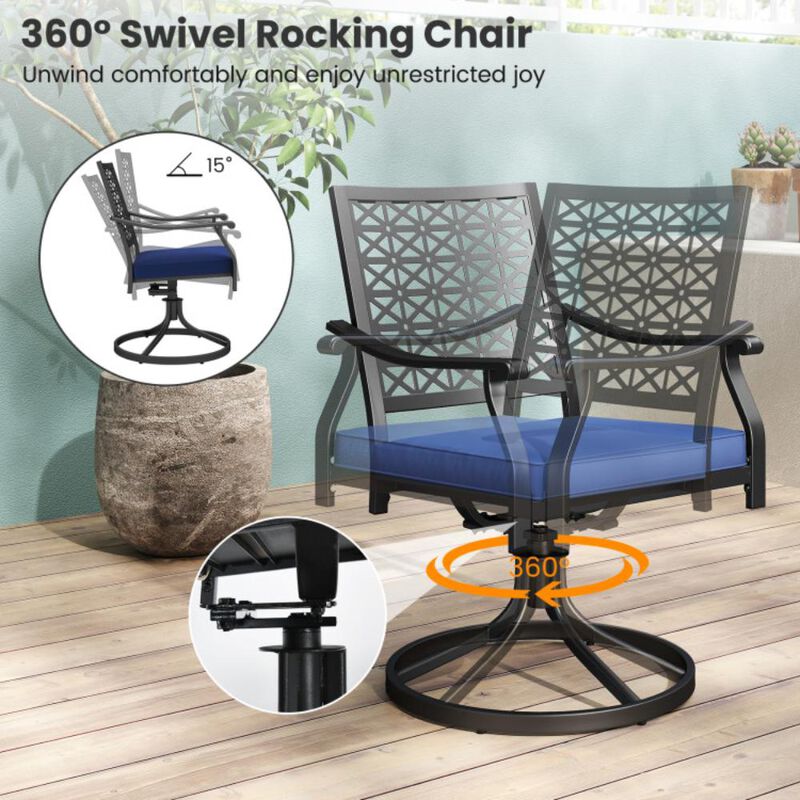 Hivvago 2 Pieces Patio 360&deg; Swivel Dining Chairs with Rocker and Cushioned Armrest