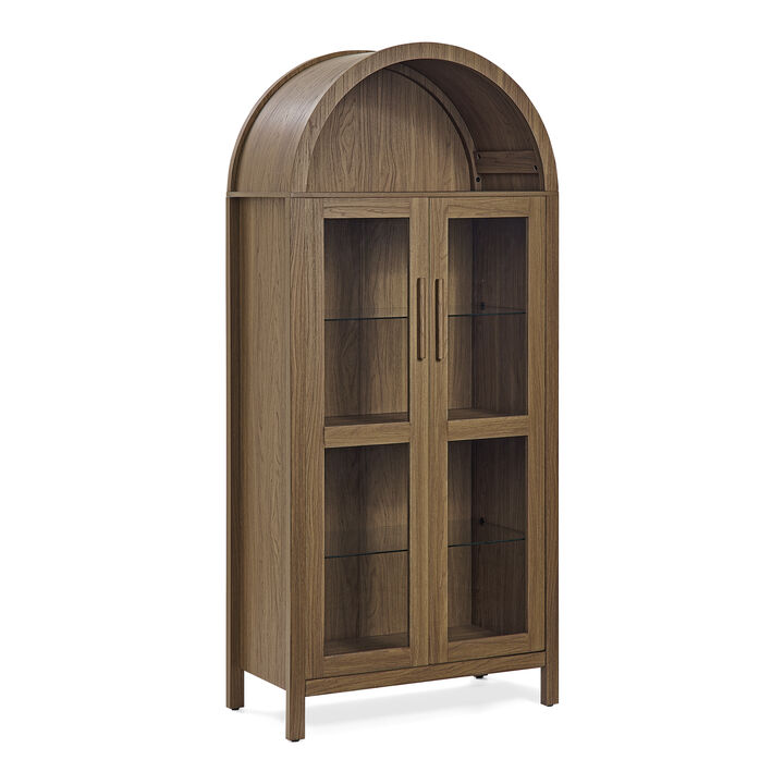 Mondawe High Arched Storage Cabinet With Lamp And Adjustable Glass Partitions, Multifunctional Kitchen Storage Cabinet