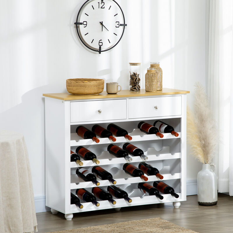 Wine Cabinet with 28-Bottle Wine Rack, Kitchen Sideboard with 2 Storage Drawers
