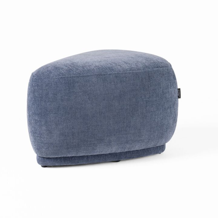 Reno Kini 26 Inch Ottoman, River Rock Shape, Blue Polyester, Wood Frame - Benzara