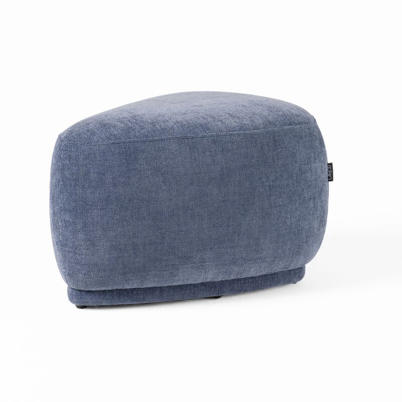Reno Kini 26 Inch Ottoman, River Rock Shape, Blue Polyester, Wood Frame - Benzara