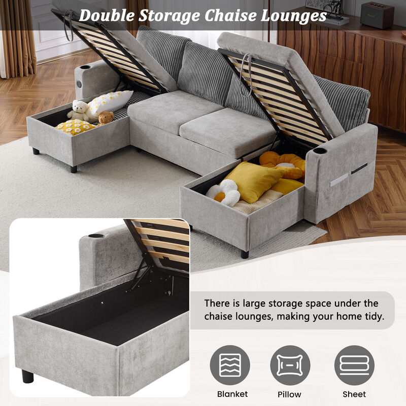 Merax Pull-out Sofa Bed with 2 Cup Holders image number 3