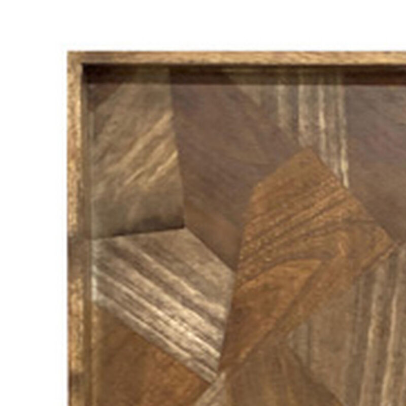 Hely Decorative Wood Tray, 27 Inch Square, Geometric Pattern, Brown Beige - Benzara