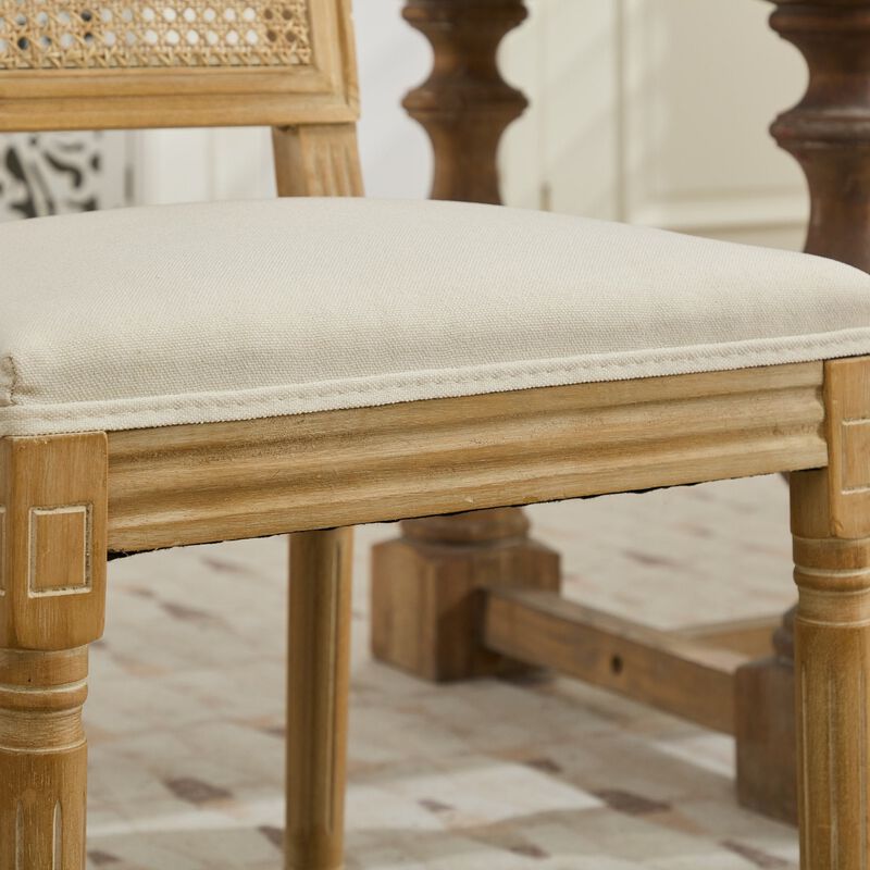 Clihome French Decor Chairs Set of 2, Louis Dining Chairs with Square Rattan Backrest and Exquisitely Carved Solid Wood Frame image number 5