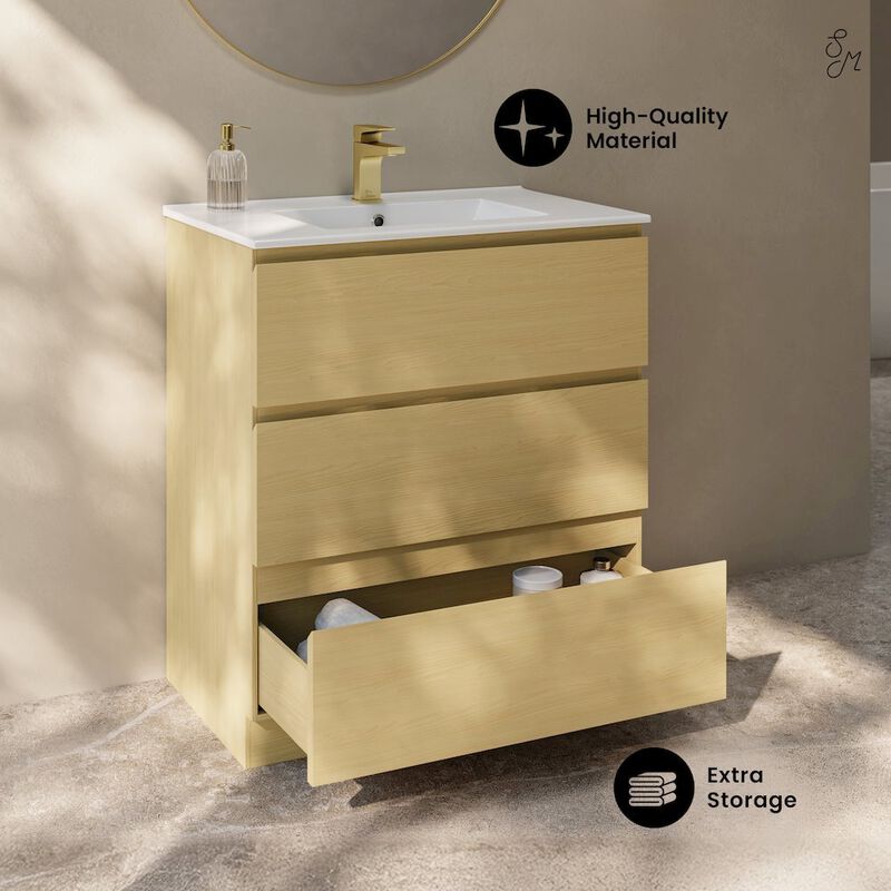 Liberte 30" Freestanding Bathroom Vanity in Natural Oak with Sink Top image number 2