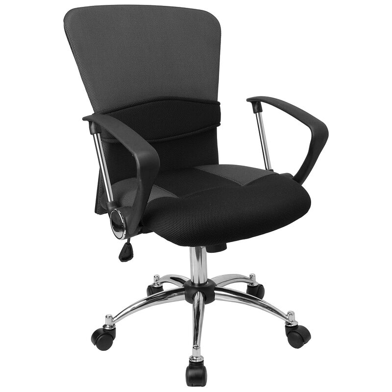 Mindy Mid-Back Grey Mesh Swivel Task Office Chair with Adjustable Lumbar Support and Arms image number 0