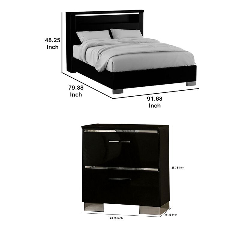 3pc King Bedroom Set, Black, Chrome Wood, 2 Nightstands image number 7