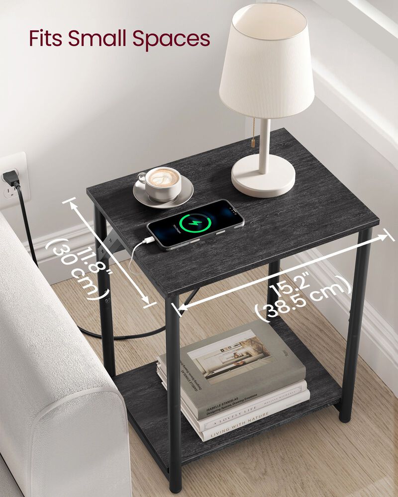 End Table Duo with Built-In Charger &ndash; Set of 2 Tables with USB Ports and AC Power Outlets for Living Spaces