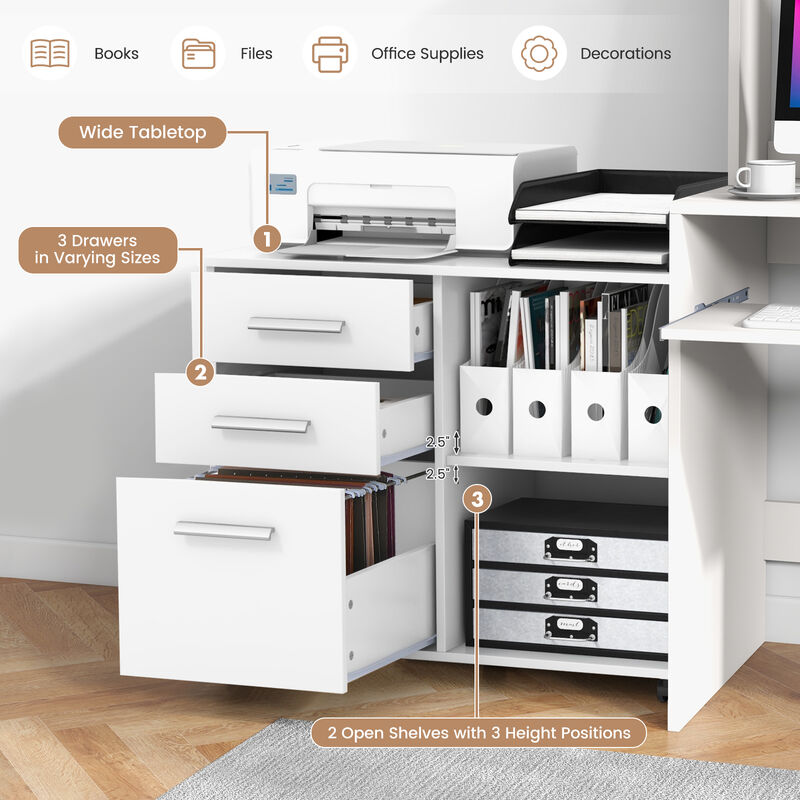 3-Drawer Mobile Lateral File Cabinet Printer Stand image number 4