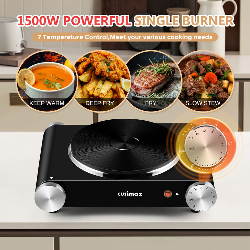 Cusimax Electric Hot Plate For Cooking,1500W Stainless Steel Single Burner With Temperature Control, for All Cookware image number 4