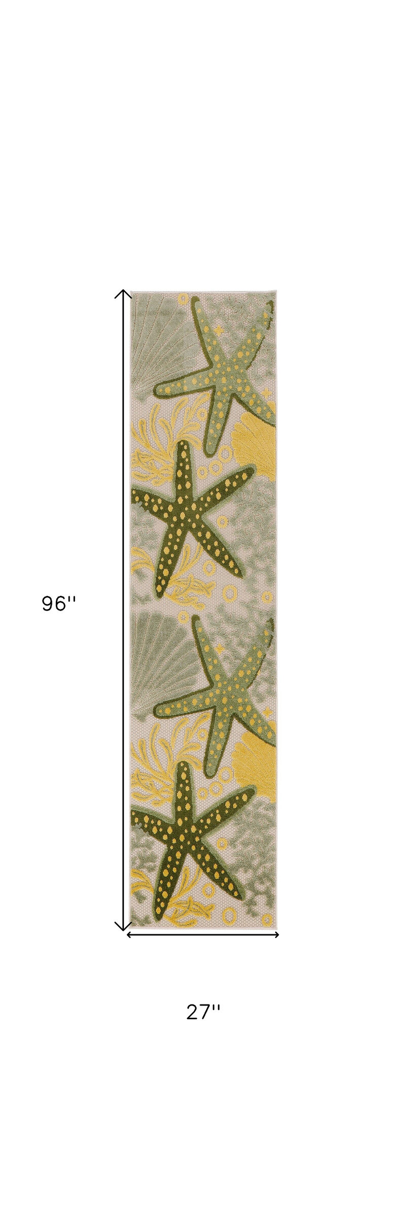 HomeRoots 8' Green And Yellow Starfish Indoor Outdoor Runner Rug image number 5