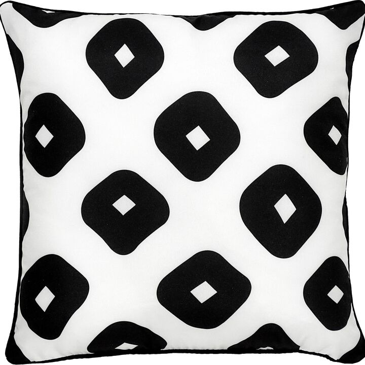 22" Black and White Geometric Square Outdoor Patio Throw Pillow