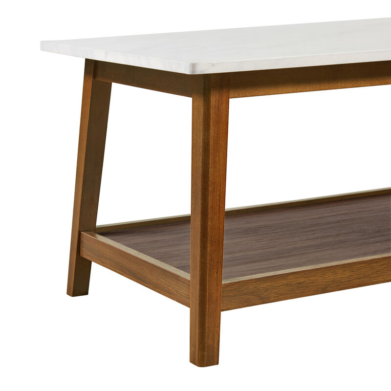 Kingston Coffee Table with Storage and Marble-Look Top, Marble/Walnut image number 3