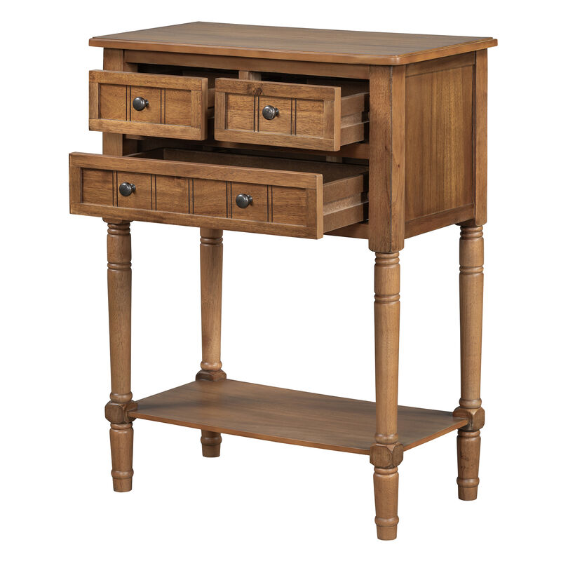 Whisen Narrow Console Table with Three Storage Drawers and Bottom Shelf - Black