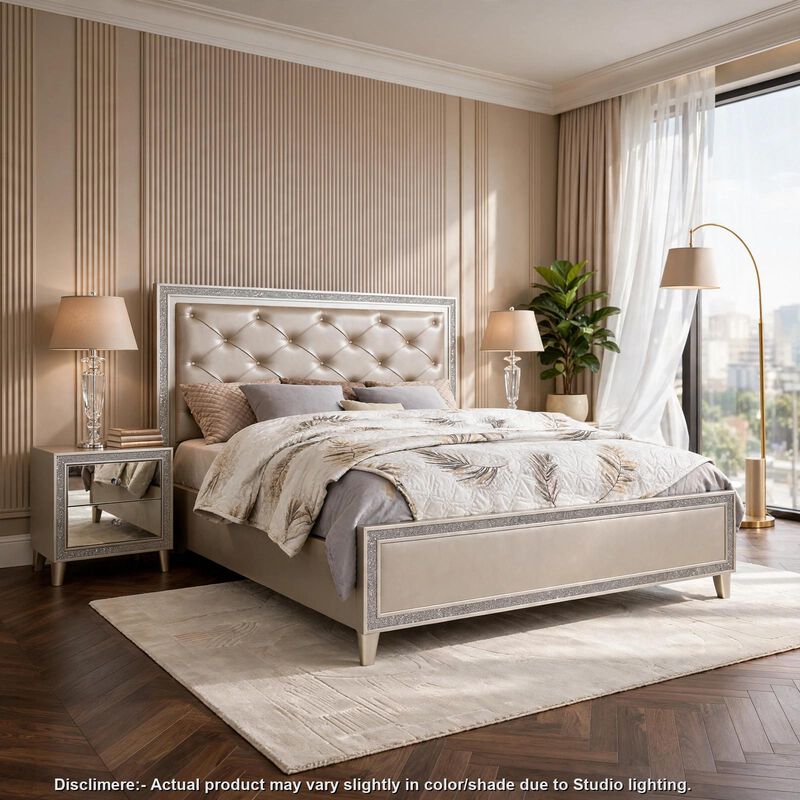 3pc King Bedroom Set, Upholstered Design, Silver, 2 Nightstands image number 1