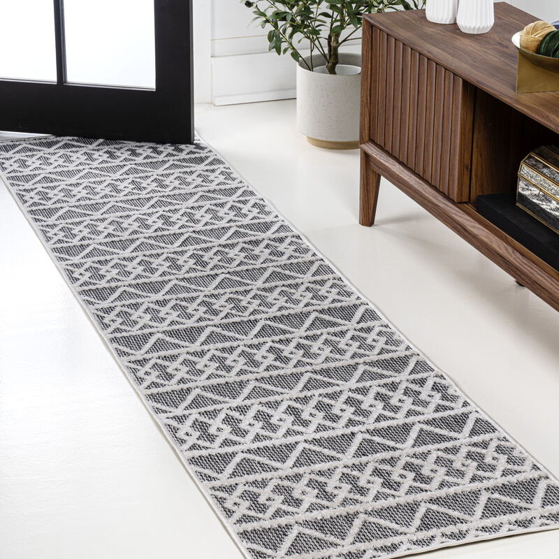 Aylan High-Low Pile Knotted Trellis Geometric Indoor/Outdoor Area Rug