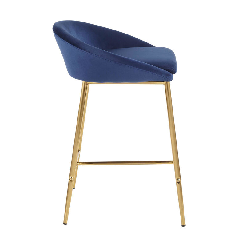 Lumisource Matisse Glam Counter Stool with Gold Metal and Blue Velvet - Set of 2