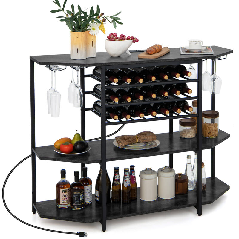 3-Tier Wine Bar Cabinet with Storage Shelves