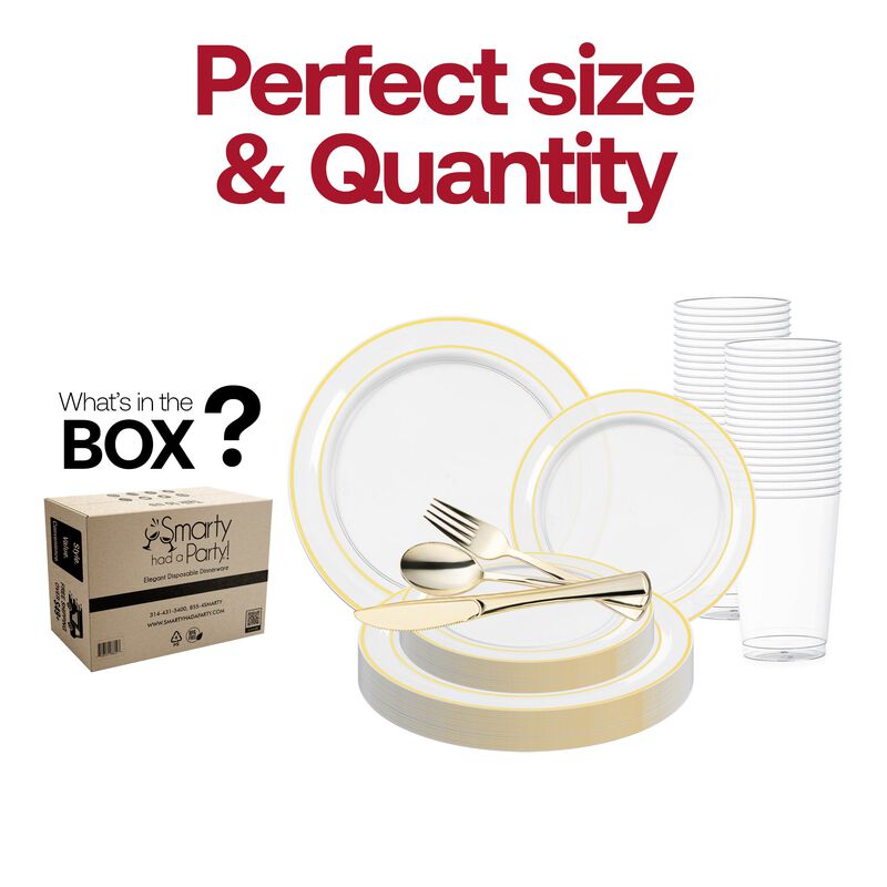 Clear with Gold Edge Rim Plastic Wedding Value Set (30 Sets) image number 3