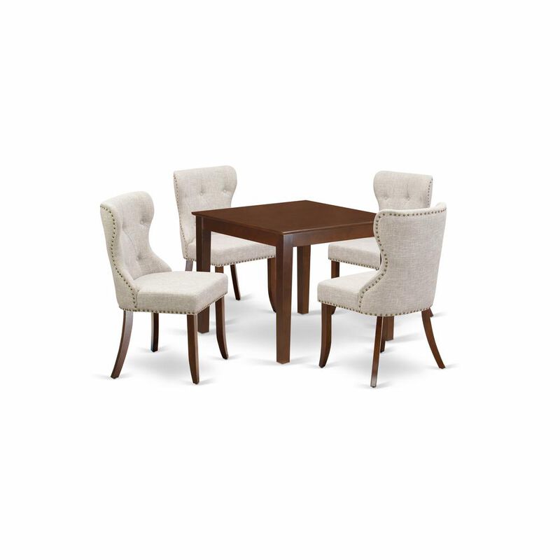East West Furniture East-West Furniture OXSI5-MAH-35 - A kitchen table set of 4 wonderful indoor dining chairs using Linen Fabric Doeskin color and a gorgeous Square kitchen table with Mahogany Finish