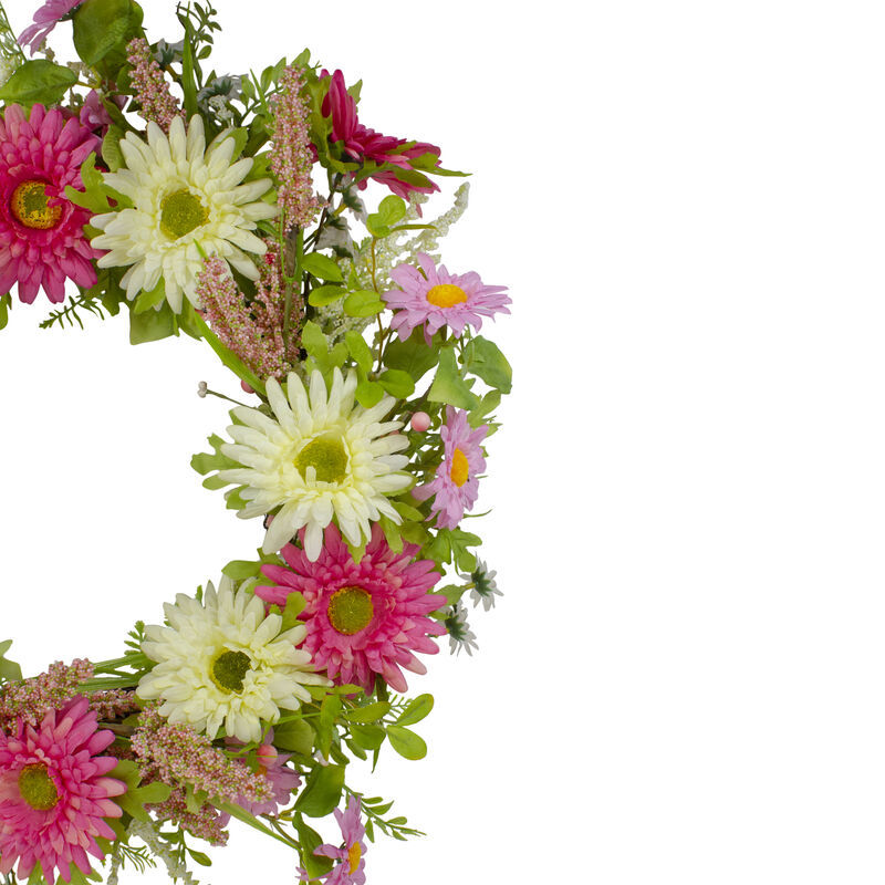Chrysanthemum and Berry Floral Spring Wreath  Pink and Yellow 23"