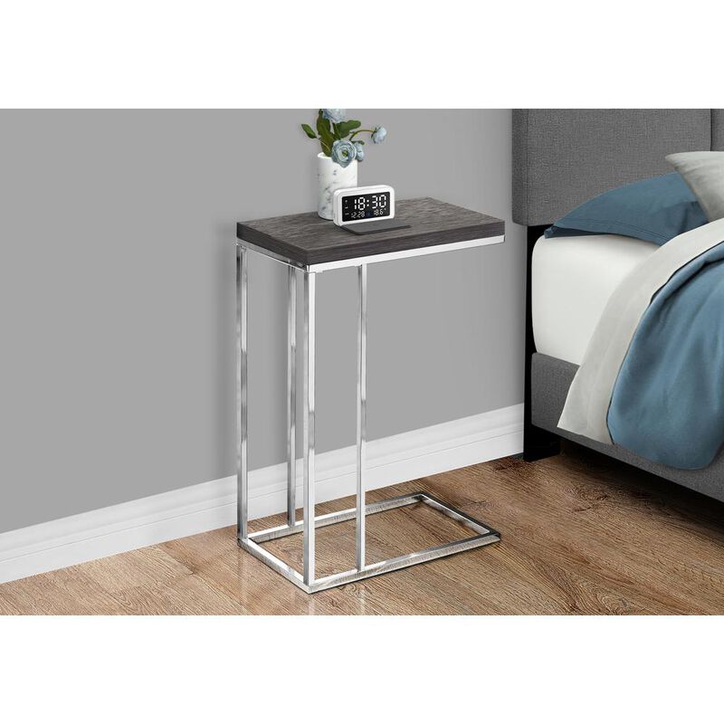 Accent Table, C-shaped, End, Side, Snack, Living Room, Bedroom, Grey Laminate