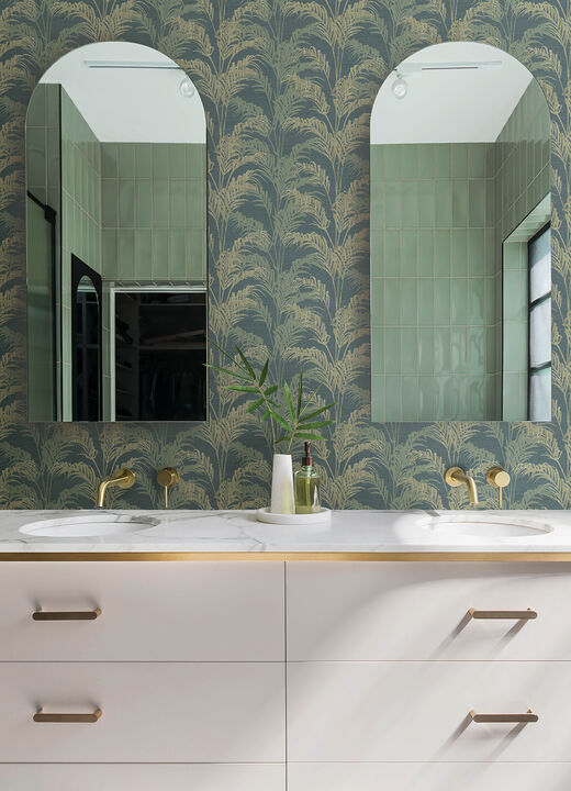 Rattan Teal Palm Wallpaper