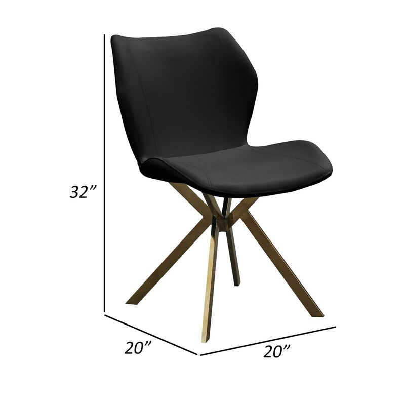 Anne 20 Inch Dining Chair, Set of 4, Vegan Faux Leather, Gold Legs, Black - Benzara