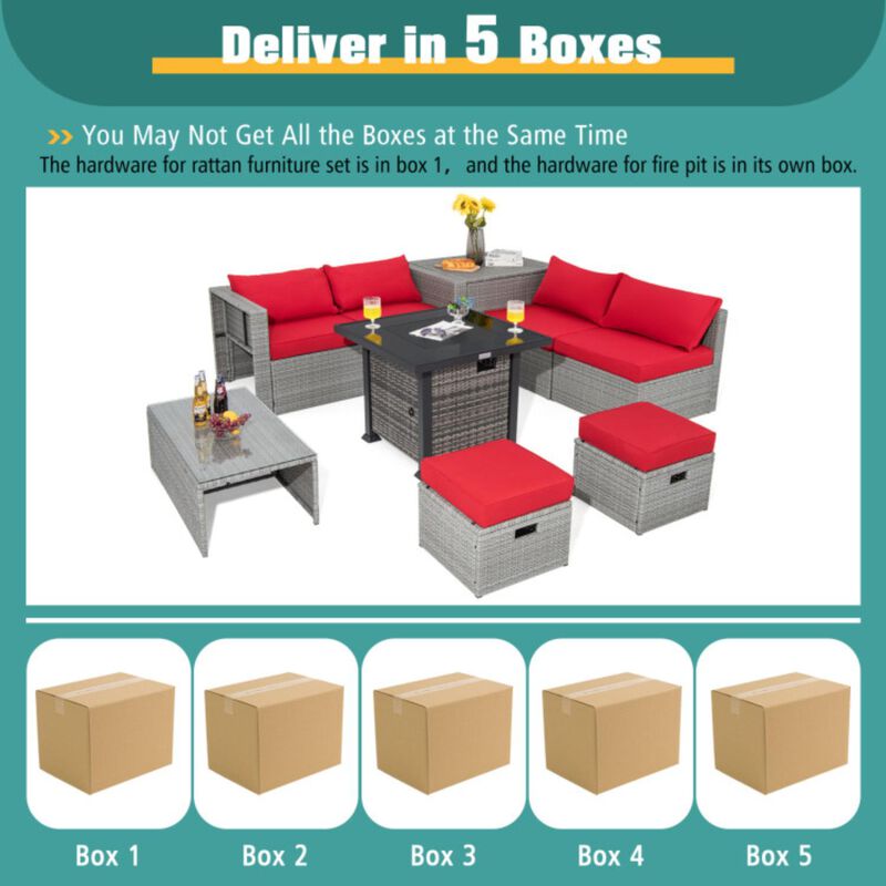 Hivvago 9 Pieces Outdoor Patio Furniture Set with 32-Inch Propane Fire Pit Table