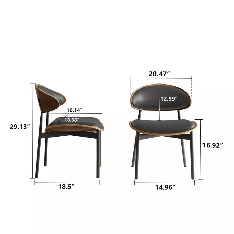 Leather Dining Chair with Wooden Frame & Metal Legs 2-piece 20.47"