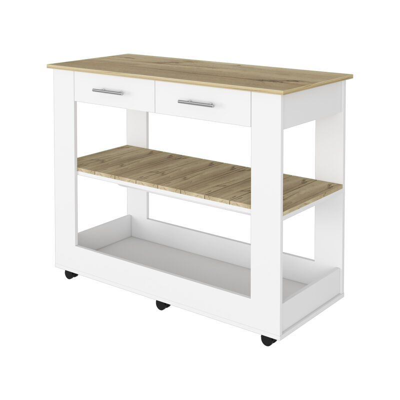 Streamdale Rockaway 2-Drawer 2-Shelf Kitchen Island White And Light Oak