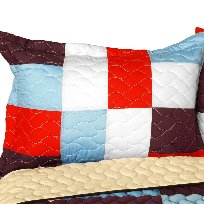Vermicelli Quilted Geometric Patchwork Quilt Set Queen Size Modern Bedding Set image number 4