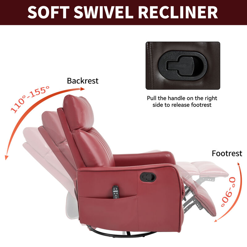 Faux Leather Manual Recliner Chair with Heat and Massage, Living Room Rocker and Swivel Chair image number 6