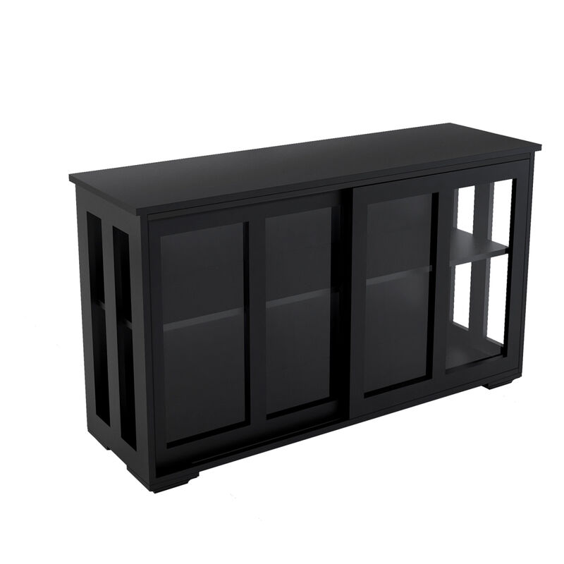Kitchen Storage Stand Cupboard With Glass Door-Black