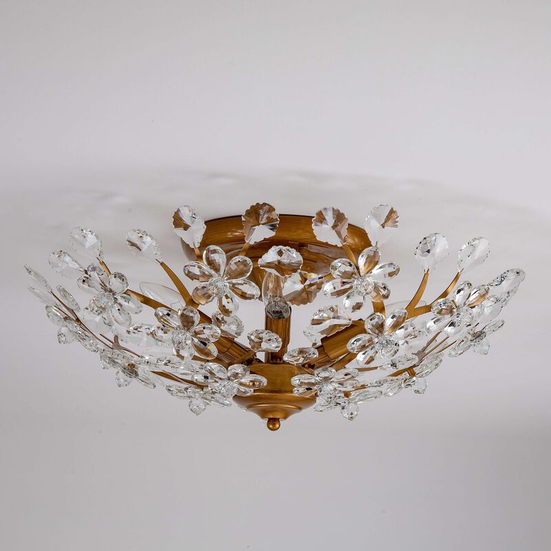 Juan 5-light Crystal Glass Flowers Blooms Flush Mount - Medium‑gloss Brushed Brass Finish image number 6