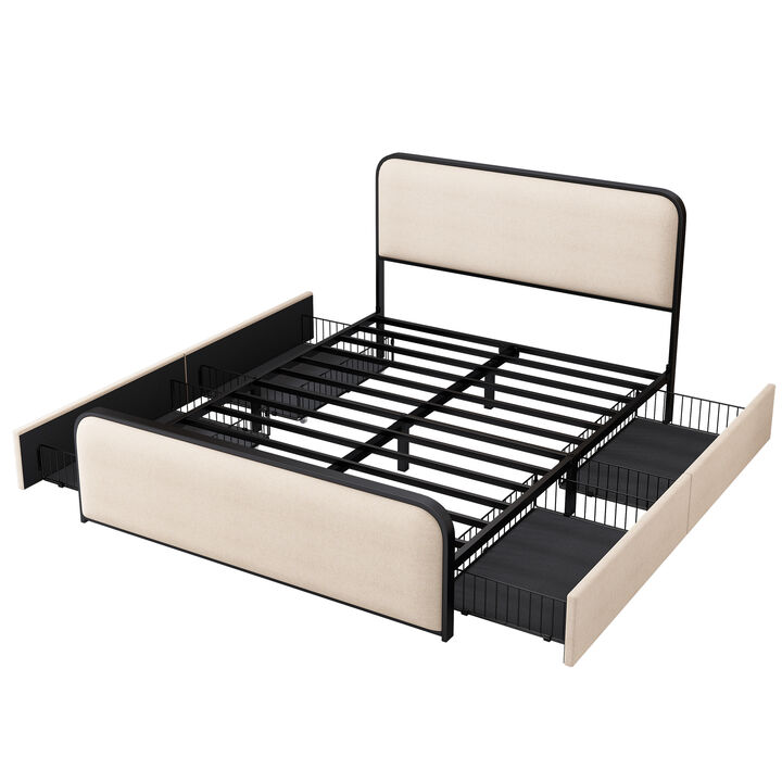 Merax Modern Metal Platform Bed Frame with 4 Storage Drawers