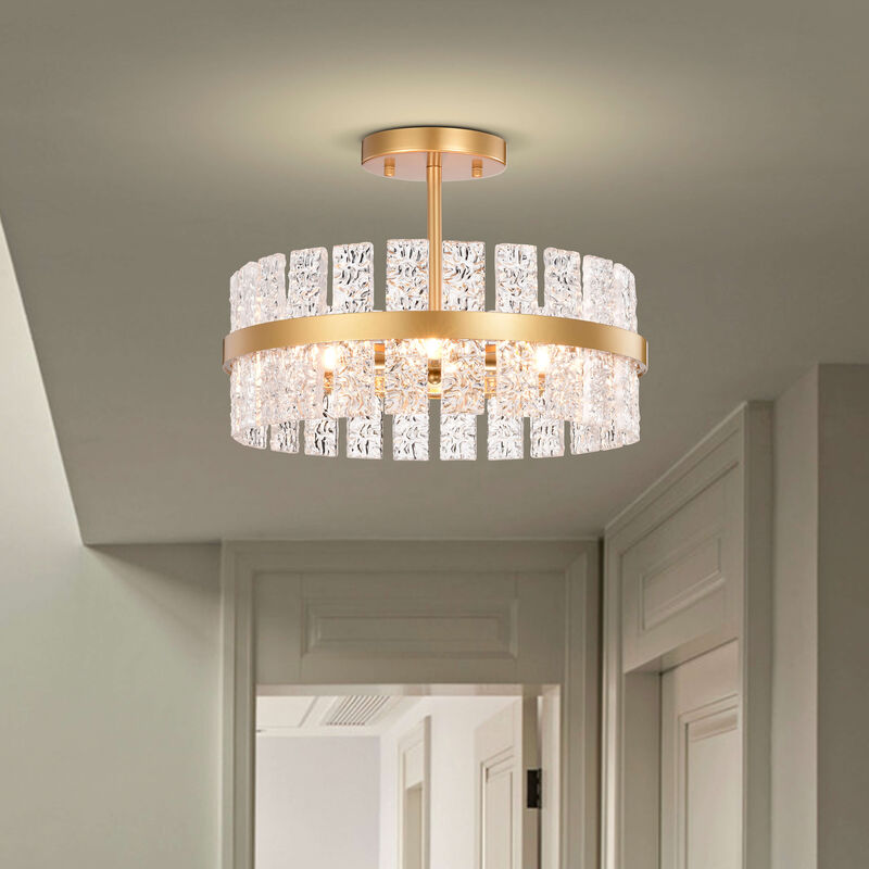 Gina Glossy Bronze 4-light Drum Glass Strip Flush Mount image number 2