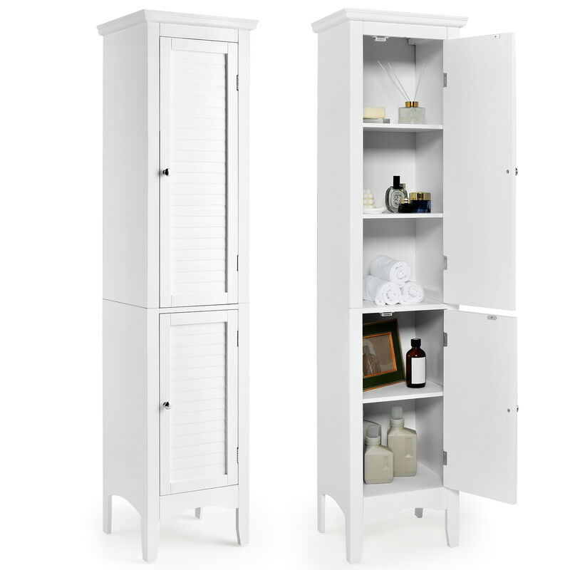 Tall Bathroom Floor Cabinet with Shutter Doors and Adjustable Shelf