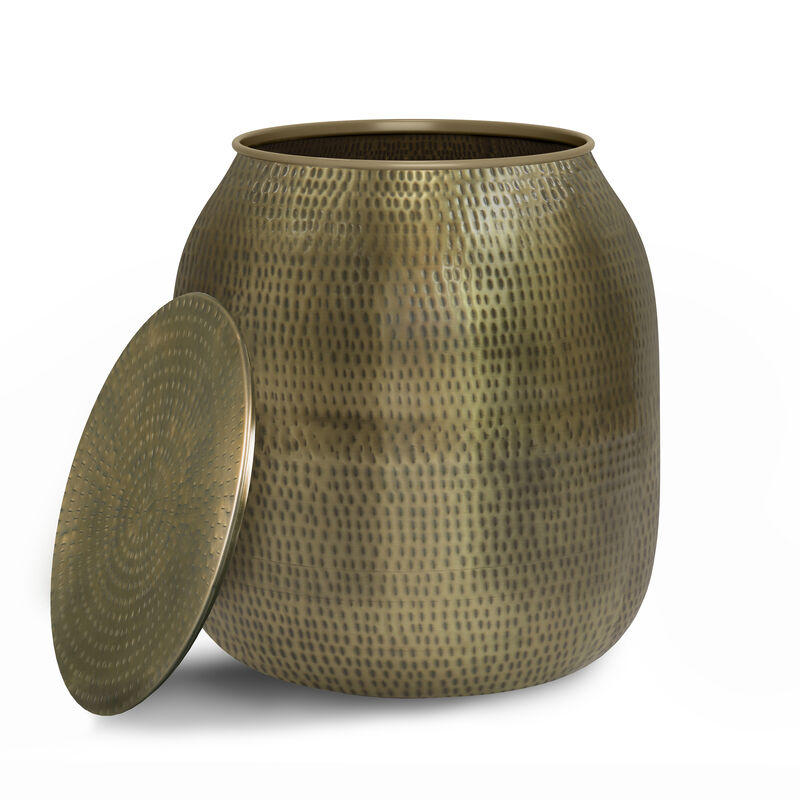 Griffen Contemporary 19 inch Wide Metal Storage Accent Side Table in Antique Gold, Fully Assembled