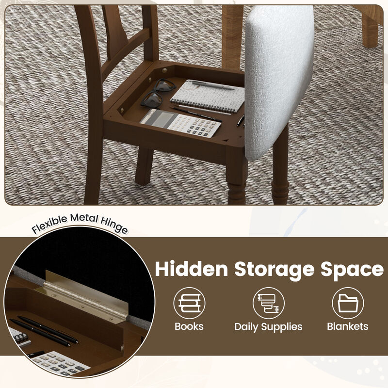 Set of 2 Kitchen Dining Chair with Linen Fabric and Storage Space For Dining Room