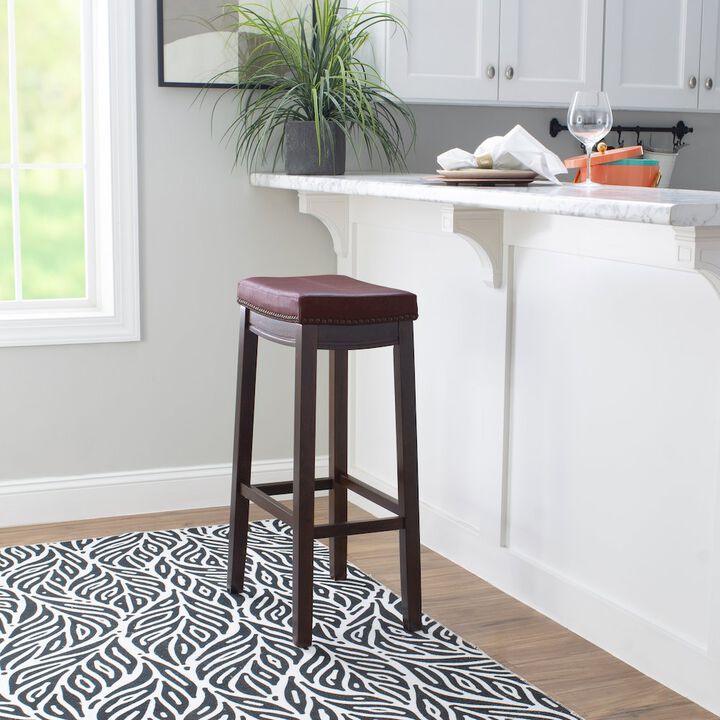 Linon Classic Bar Stool with Faux Leather Padded Seat