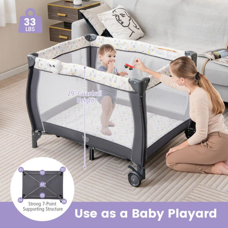Hivvago Portable Baby Playard with Changing Table Bassinet and Music Box