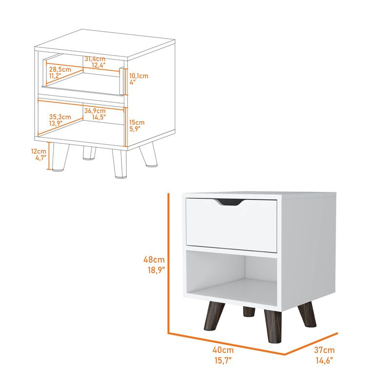 Modern Nightstand 19"H with Spacious Drawer, Open Storage Shelf and Chic Wooden Legs, Black image number 6
