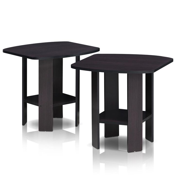 Furinno Simple Design End Table Set of Two, Dark Walnut